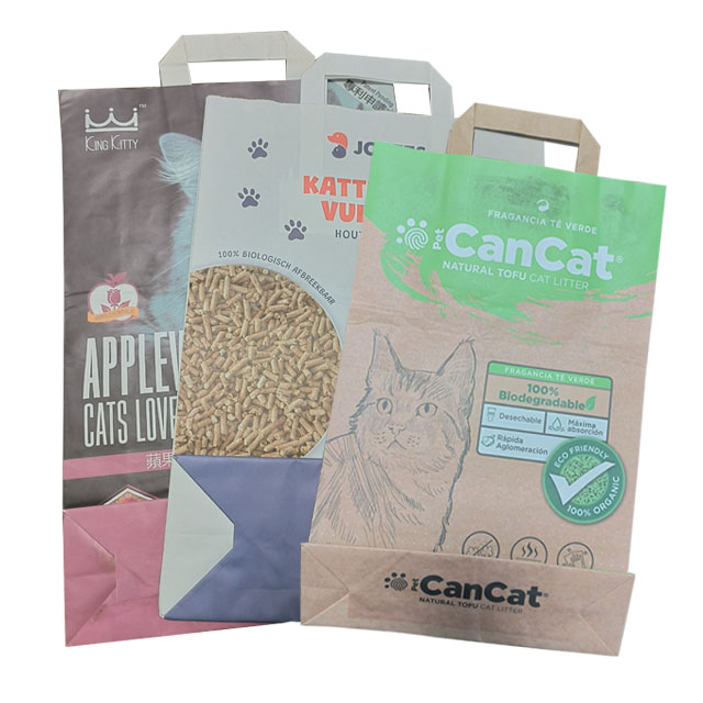 kraft paper bags with handles packaging cat litter